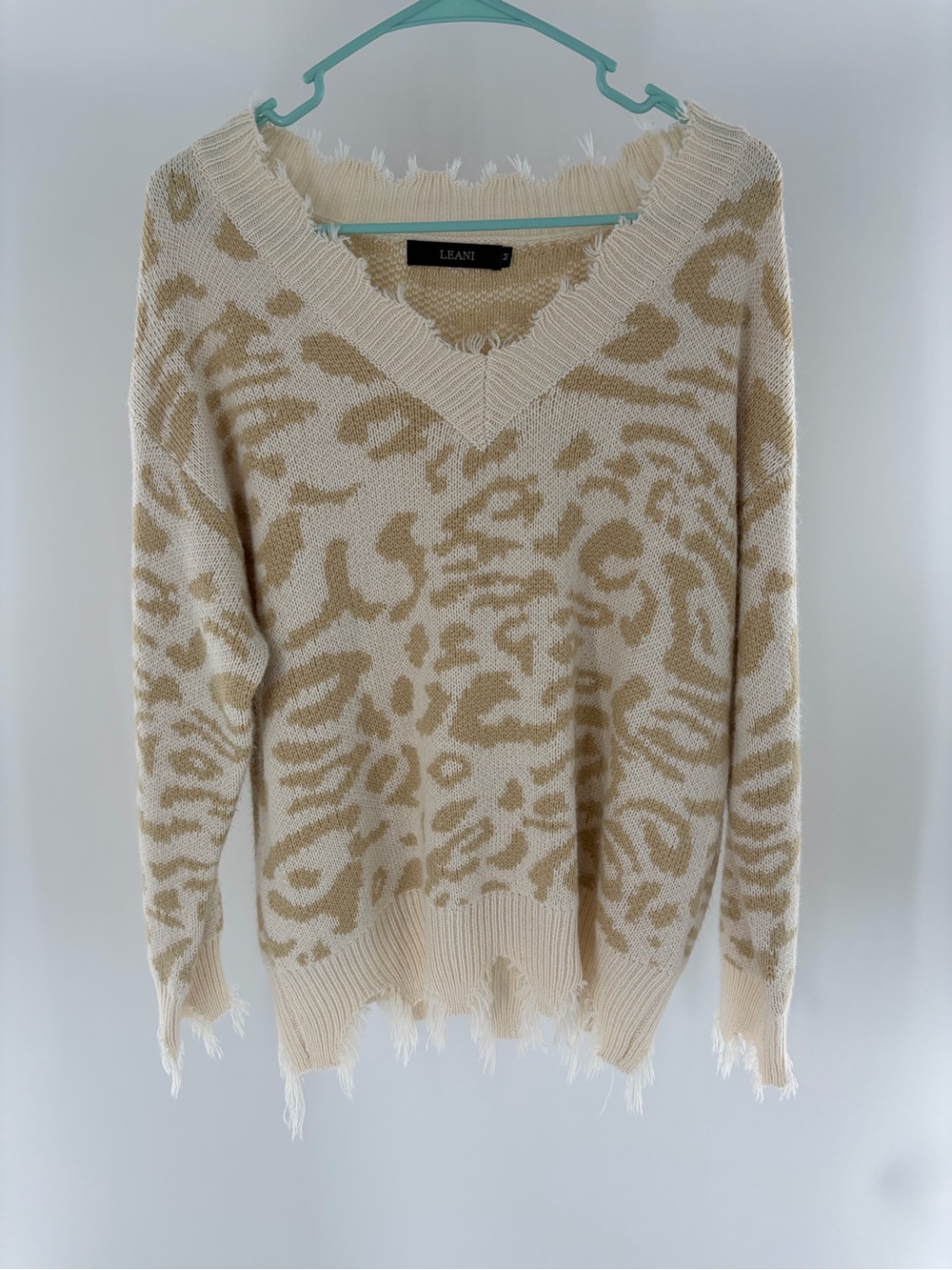 Leani Cream & Tan V-Neck Animal-Print Sweater
